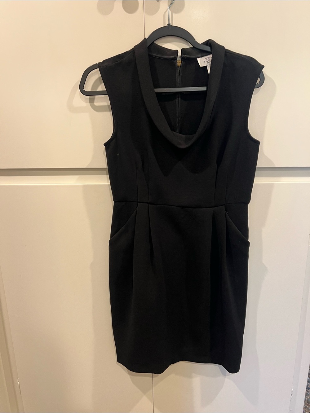 LOFT Black Sleeveless Cowl-Neck Sheath Dress